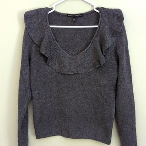 WHBM gray ruffle v neck sweater. Size small.  Never worn.